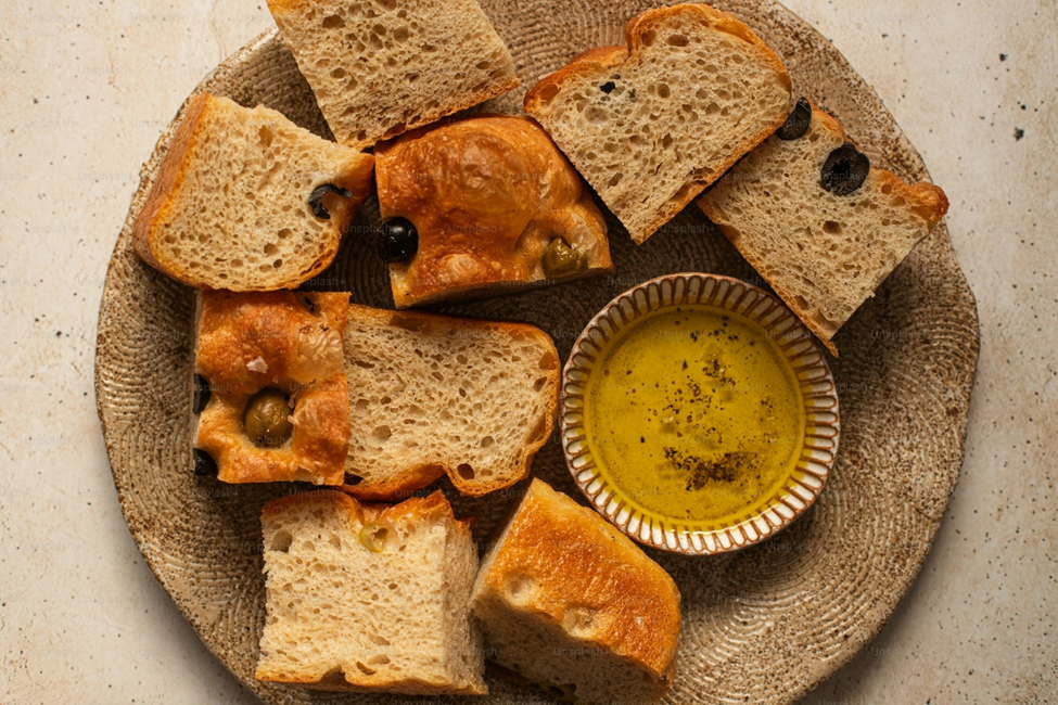 Mediterranean breakfast with olives and bread